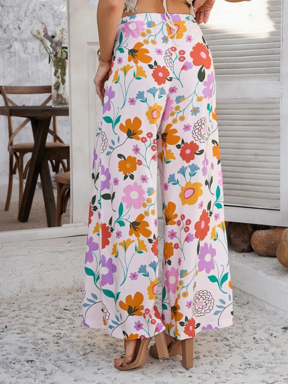 Devine Drawstring Printed Wide Leg Pants