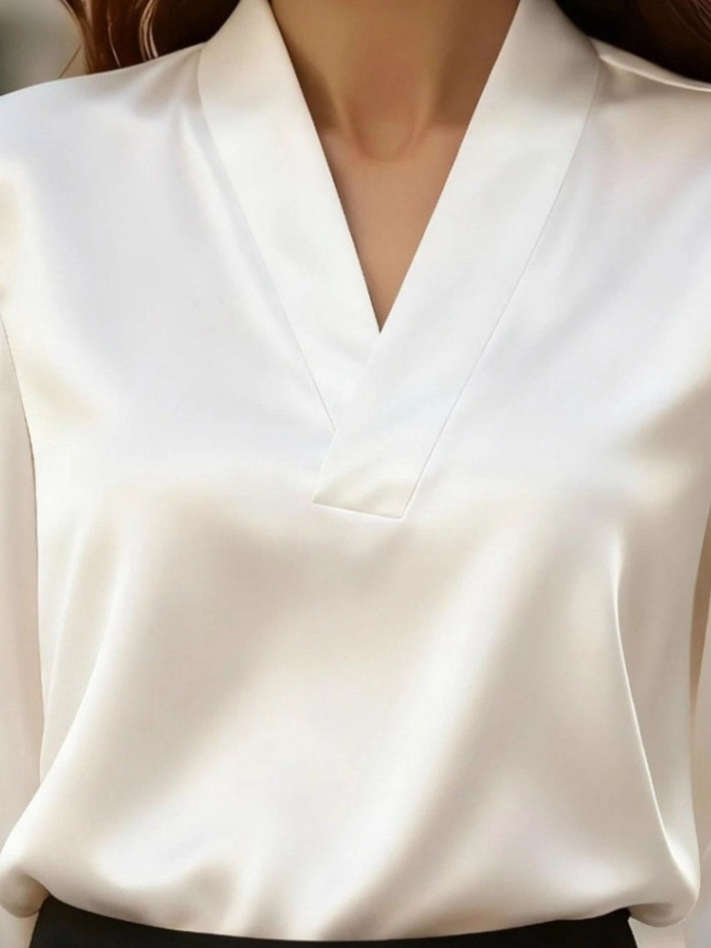 V-Neck Long Sleeve Satin Blouse