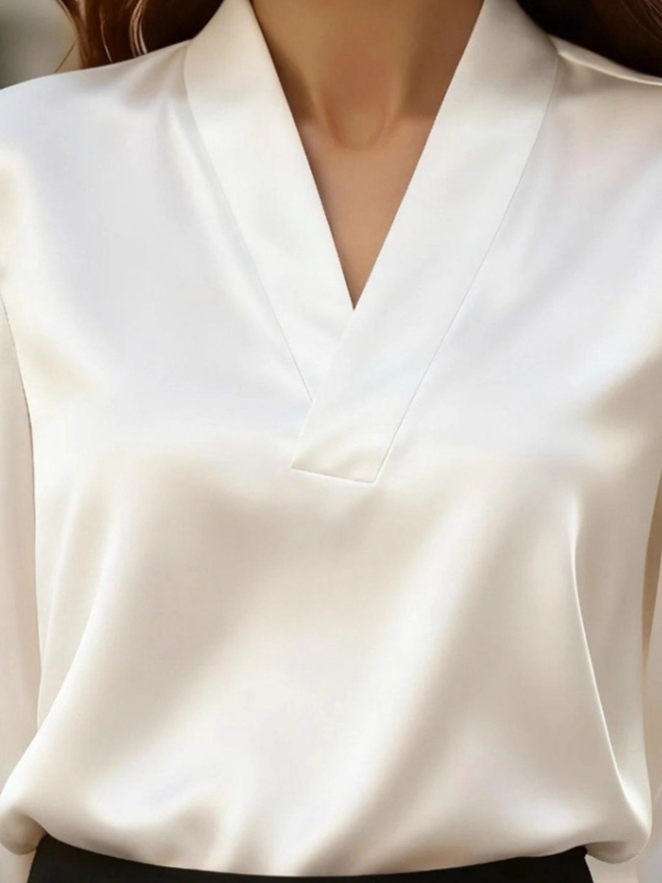 V-Neck Long Sleeve Satin Blouse