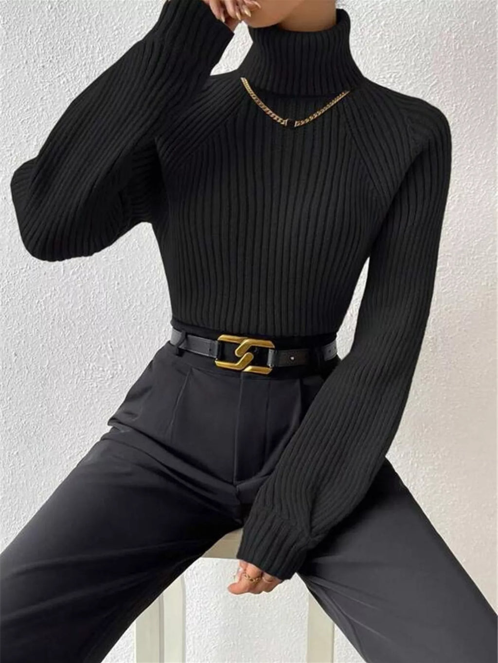 Ribbed Knit Turtleneck Sweater