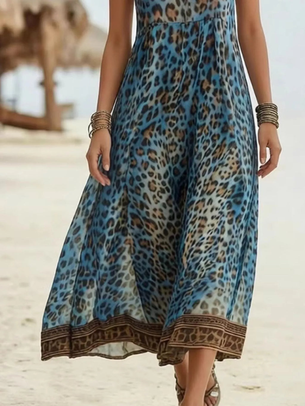 Leopard Print V-Neck Midi Dress