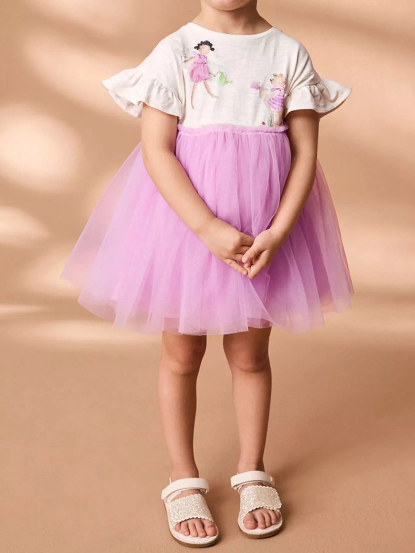 Children's Round Neck Ruffled Tulle Dress