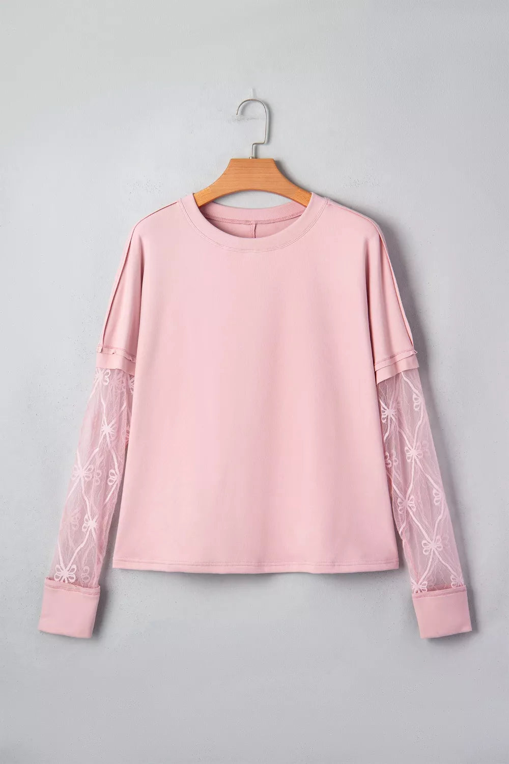 Solid Color Bow Textured Patchwork Long Sleeve Tee