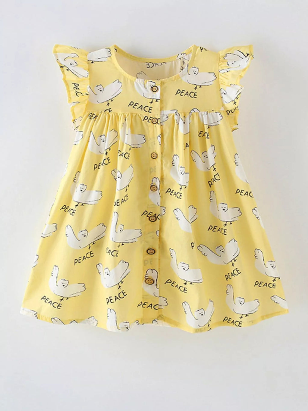 Children's Peace Dove Print Button-Down Ruffle Sleeve Dress