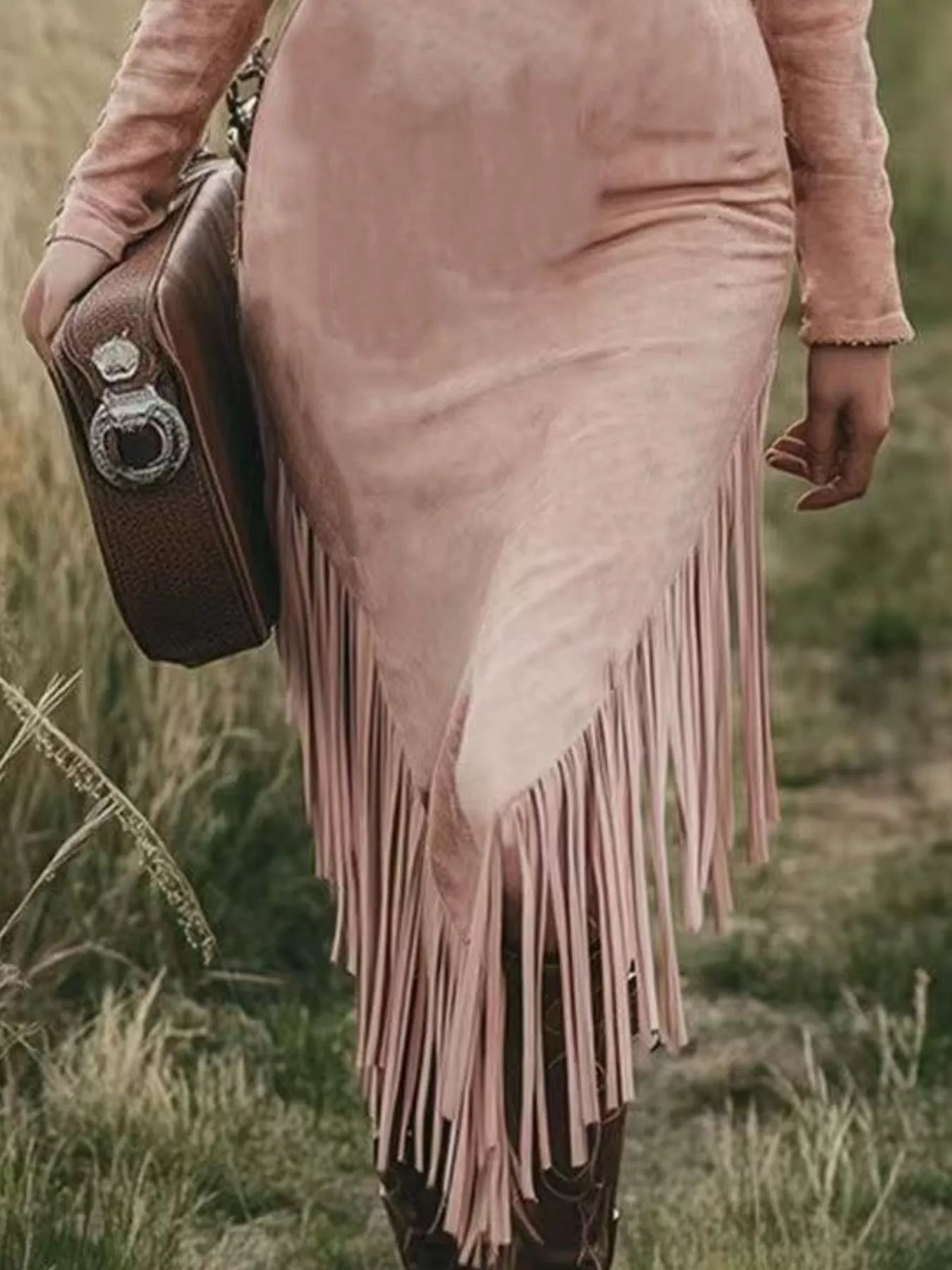 Fringe Zip Front Long Sleeve Dress