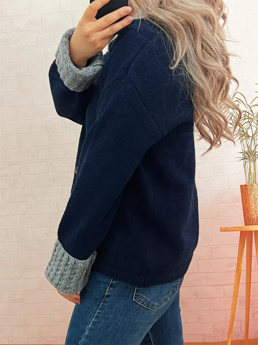 Striped Knit Button Down Cardigan with Collar