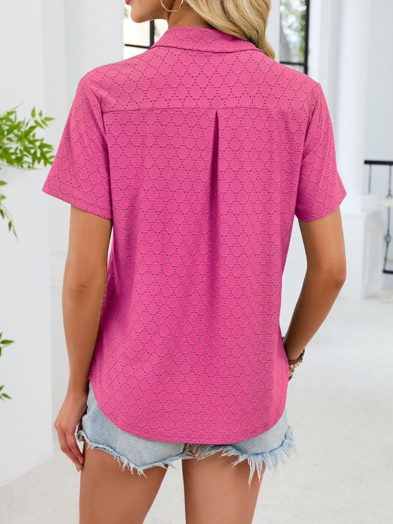 Eyelet Short Sleeve Blouse