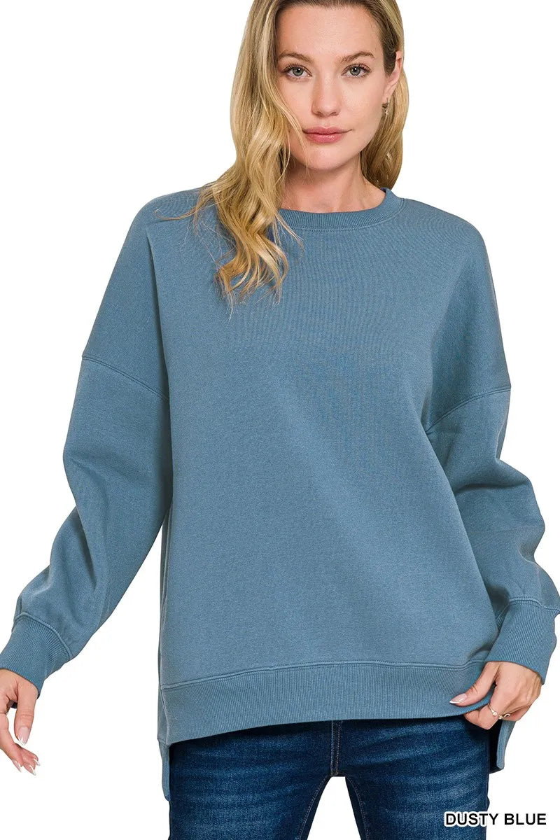 Zenana Fleece Hi-low Boyfriend Sweatshirts with Pockets