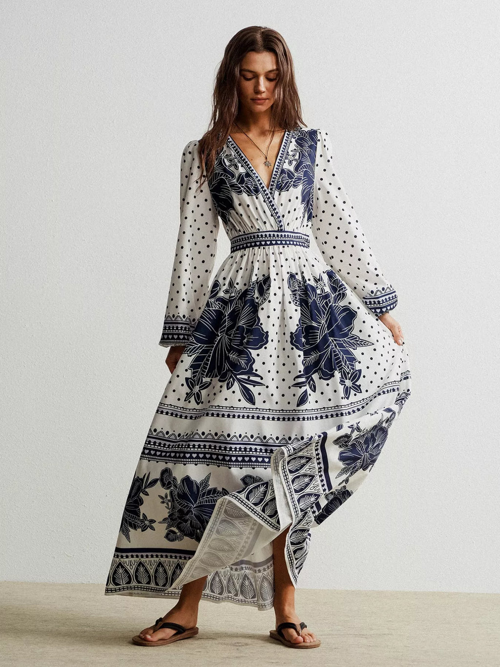 Floral Print Long Sleeve Maxi Dress