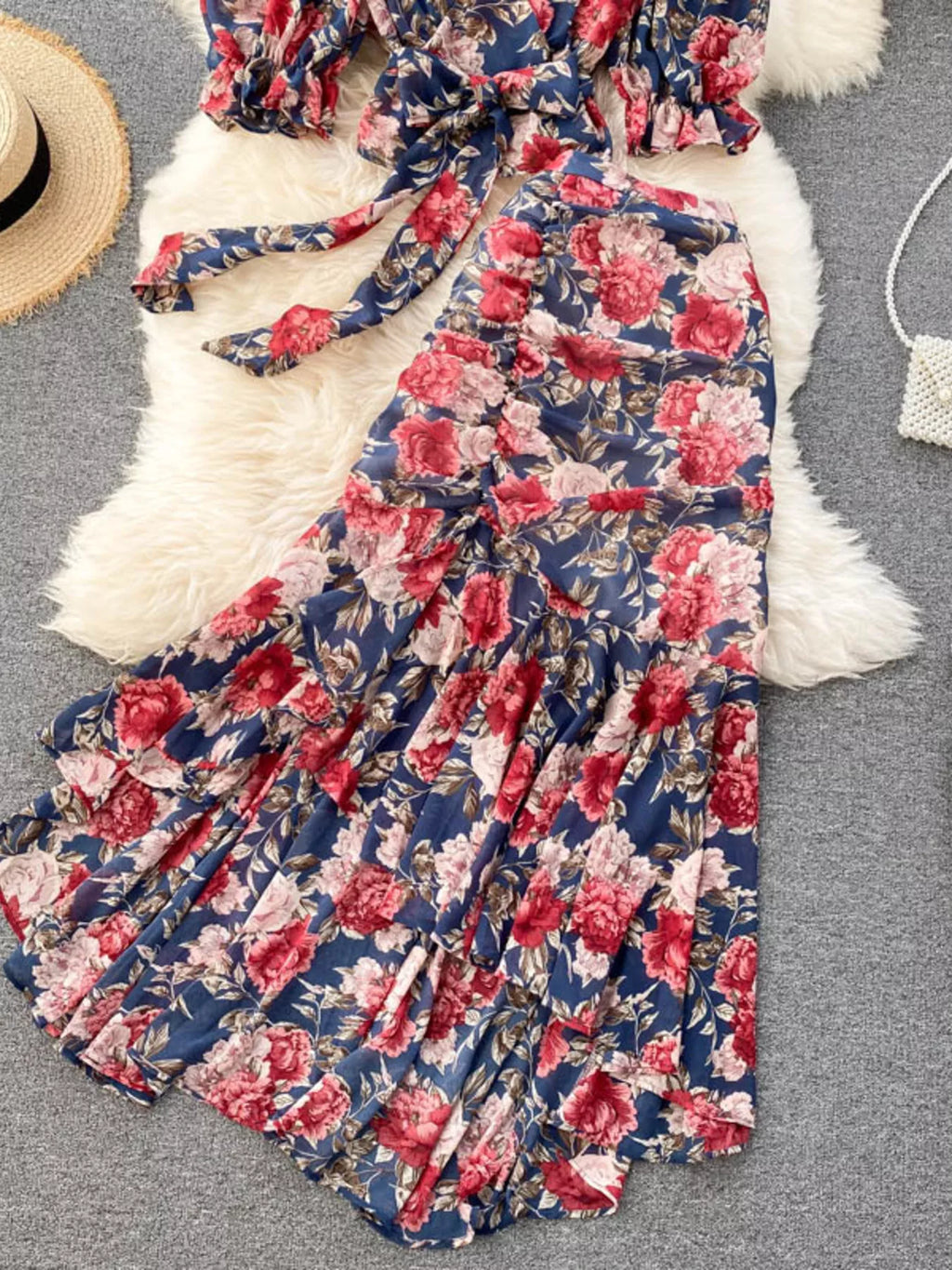 Floral Print Crop Top and Skirt Set