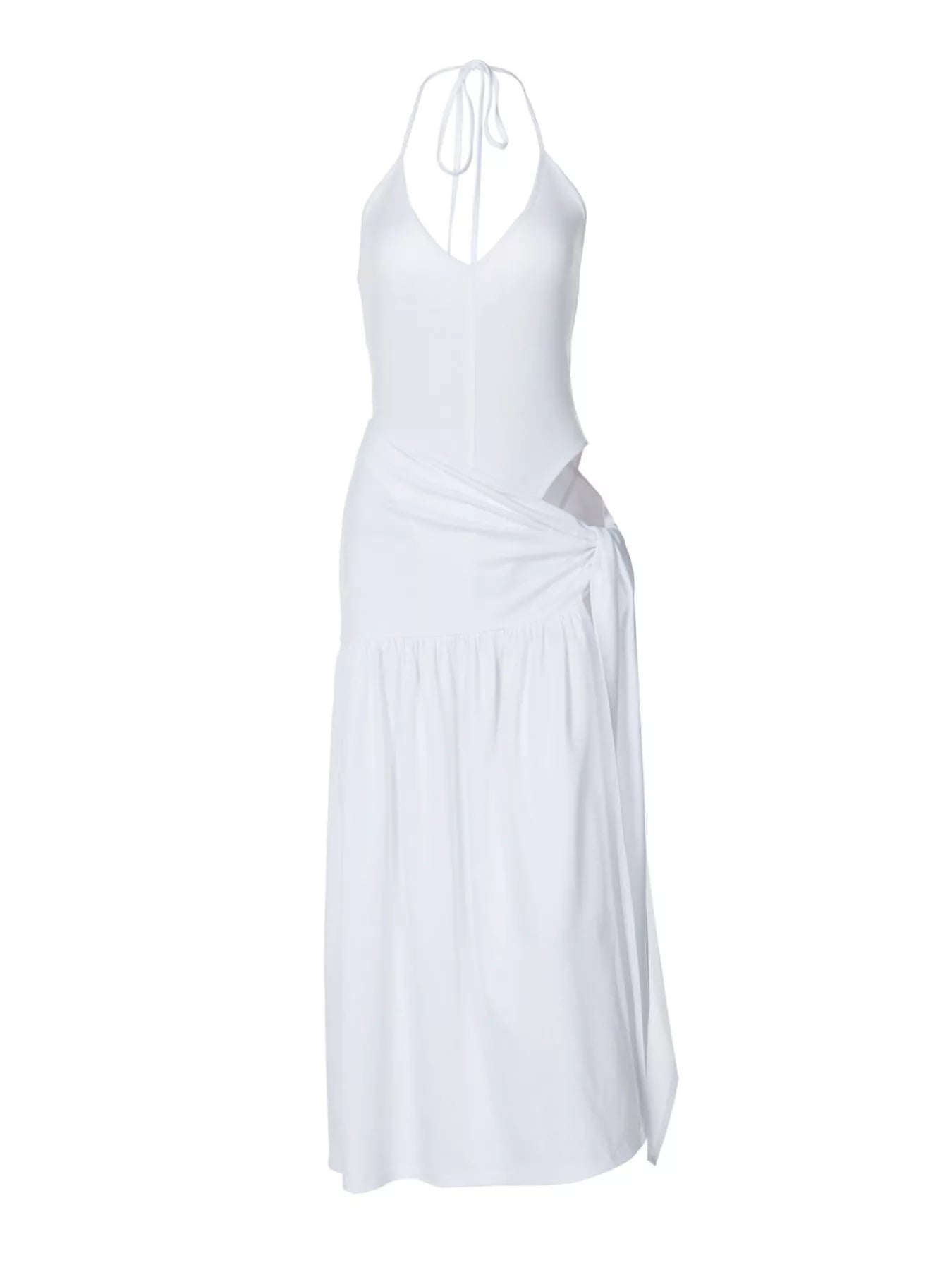Halter Neck Ruched Bodysuit and Maxi Skirt Set