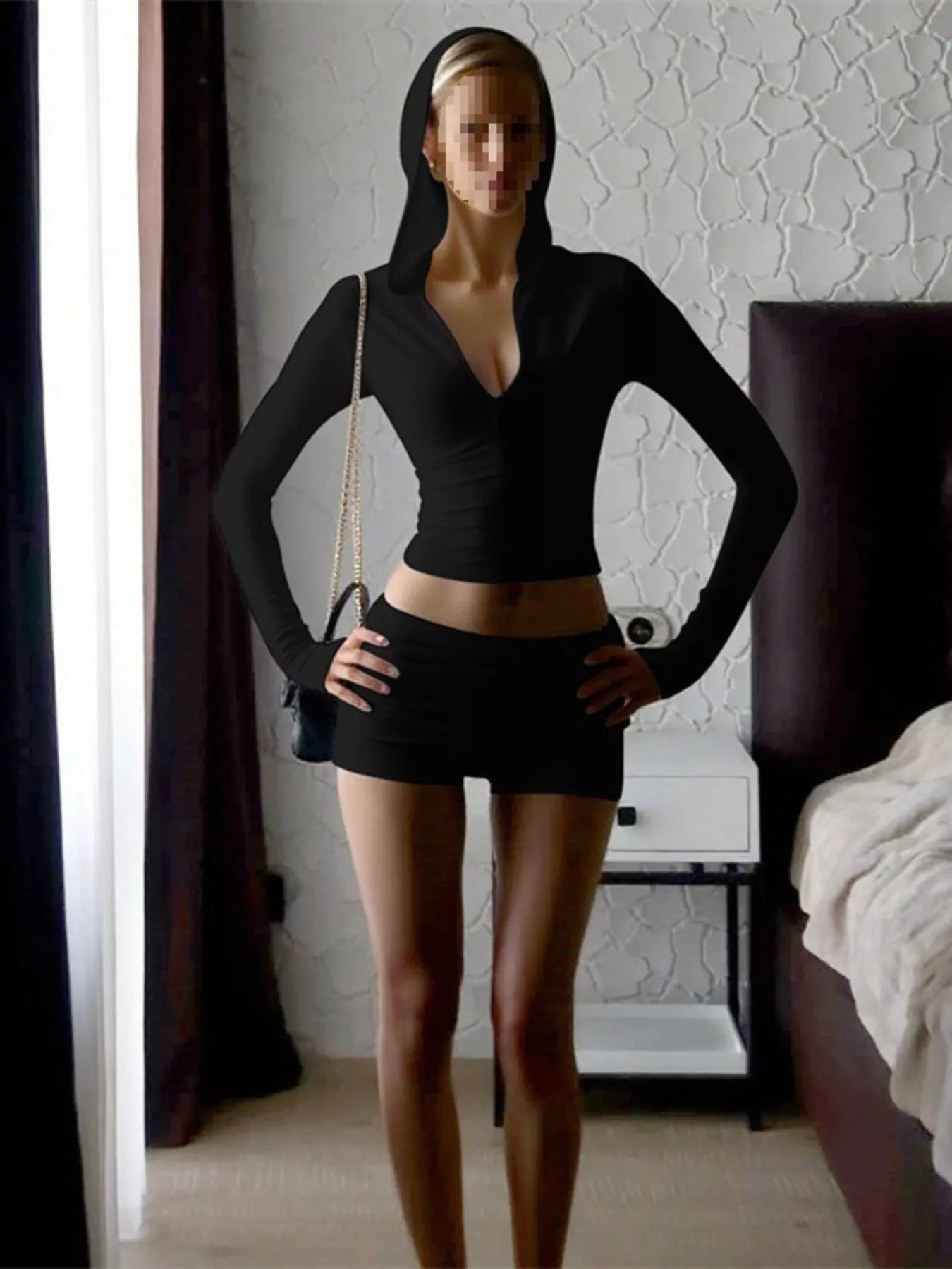 Long Sleeve Zip-Up Hoodie and Ruched Shorts Set