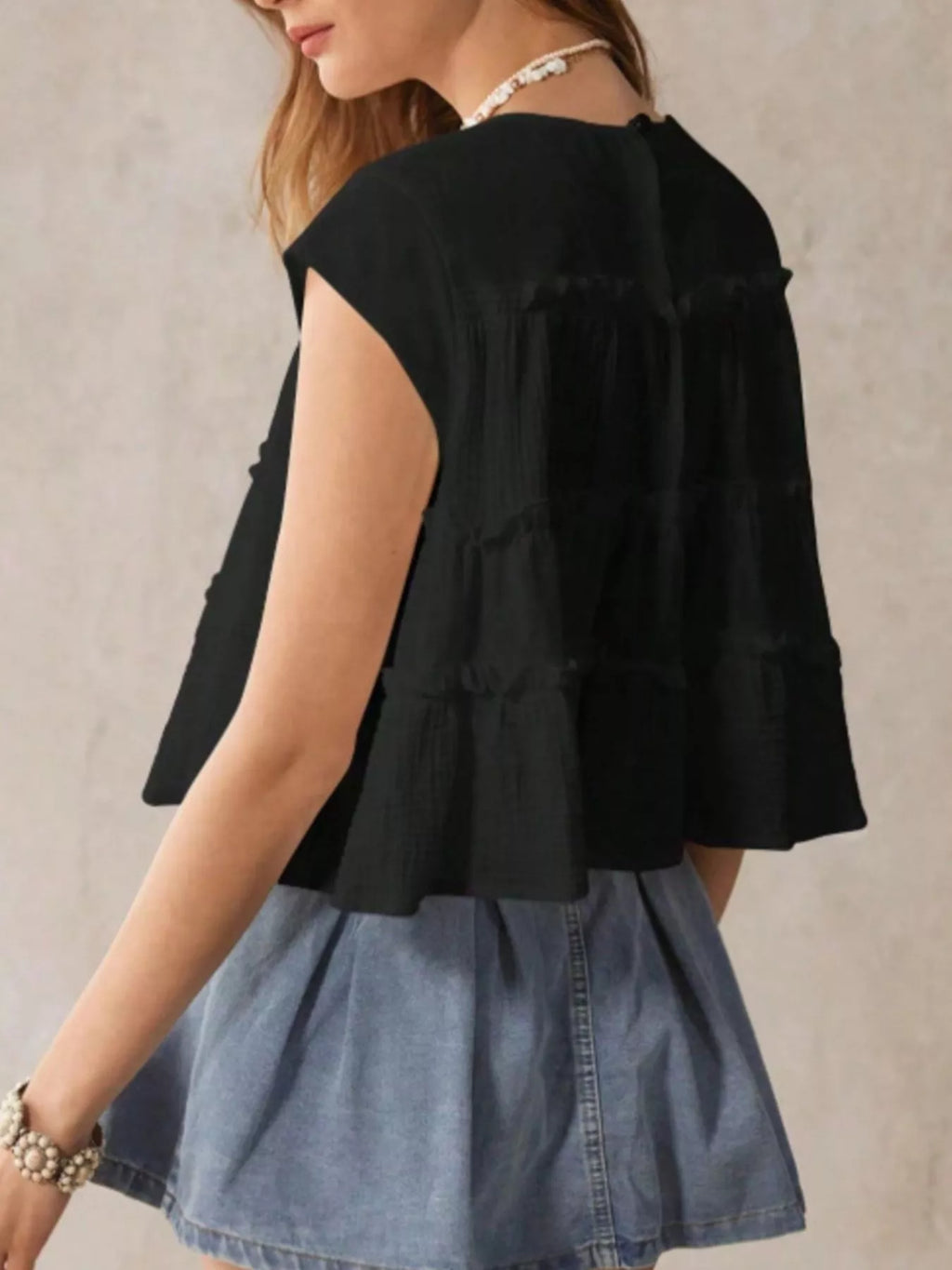 Tiered Cap Sleeve Blouse