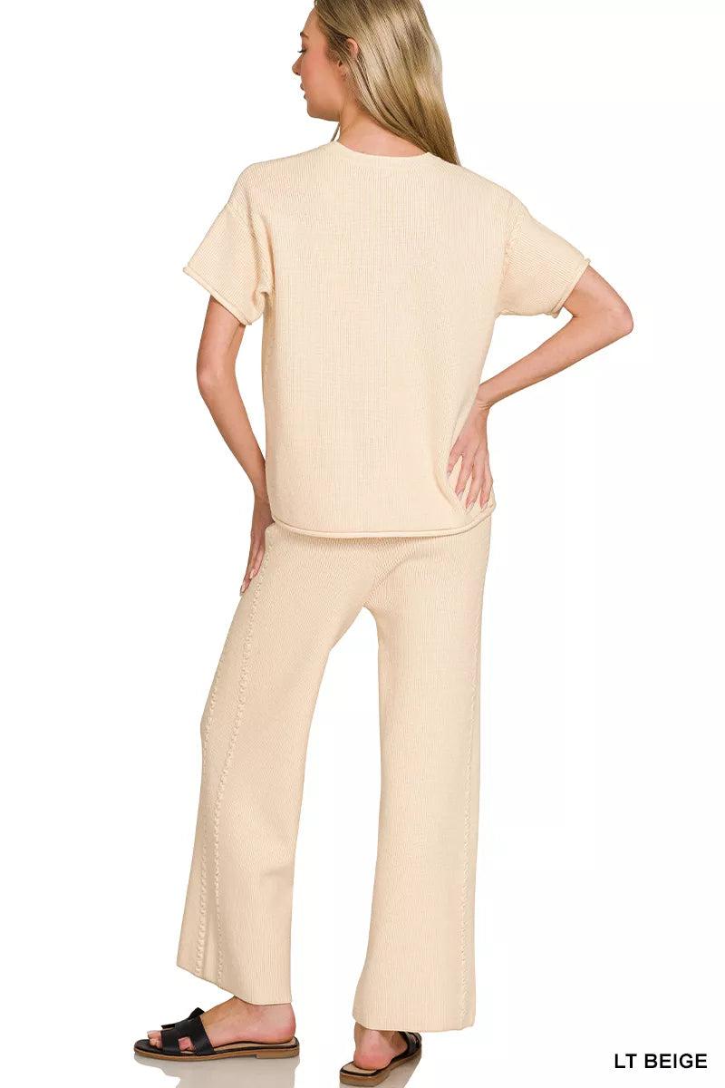 Zenana Viscose Round Neck Top & Pants Set