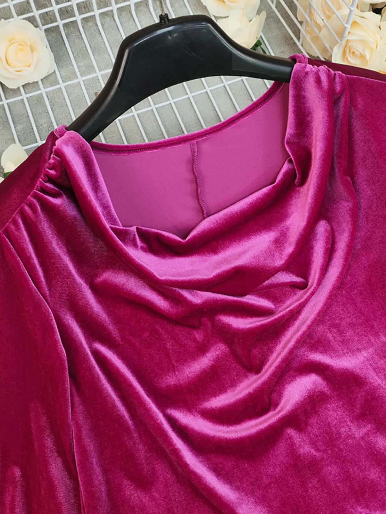 Cowl Neck Long Sleeve Velvet Blouse
