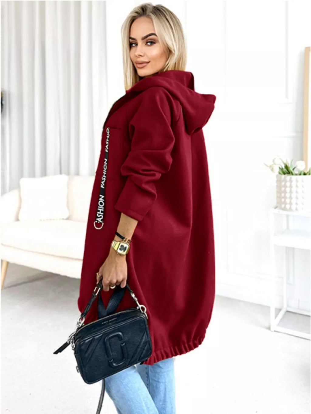 Full Size Zip Up Longline Hooded Outerwear Plus Size