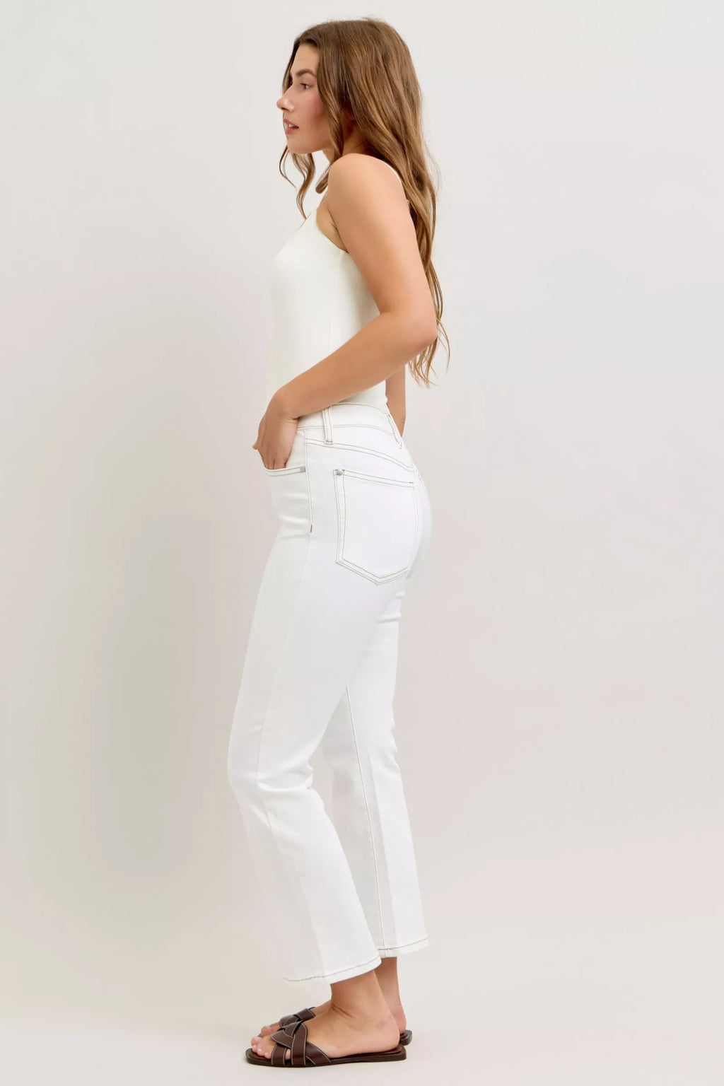 Judy Blue Contrast Stitching Cropped Flare Jeans