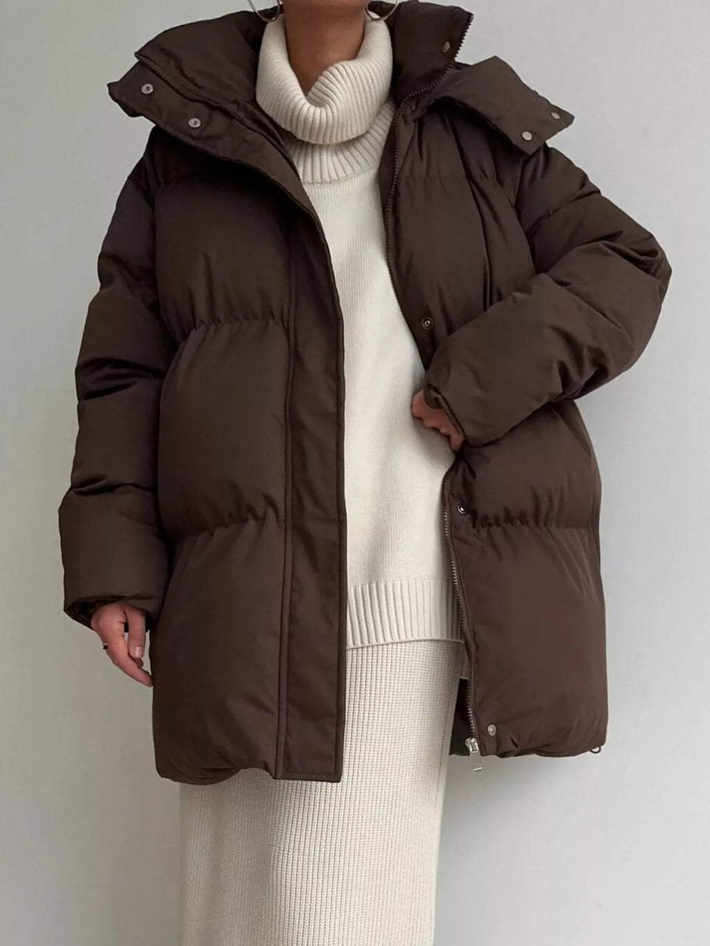 Mid-Length Thickened Hooded Winter Coat with Belted