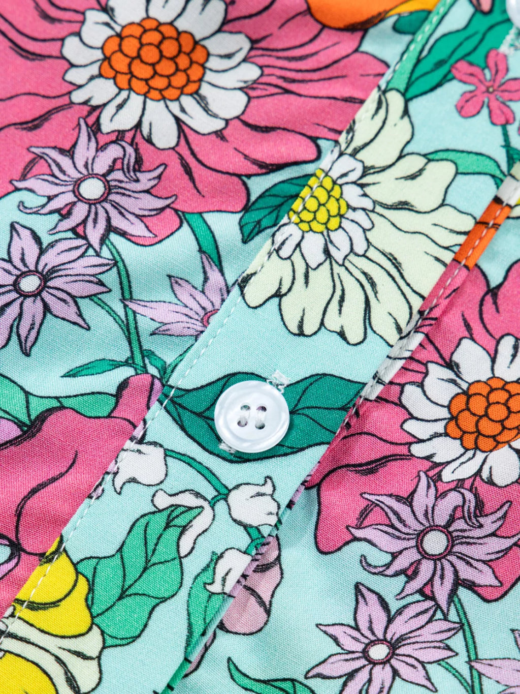 Floral Print Split Neck Button Front Flutter Sleeve Blouse