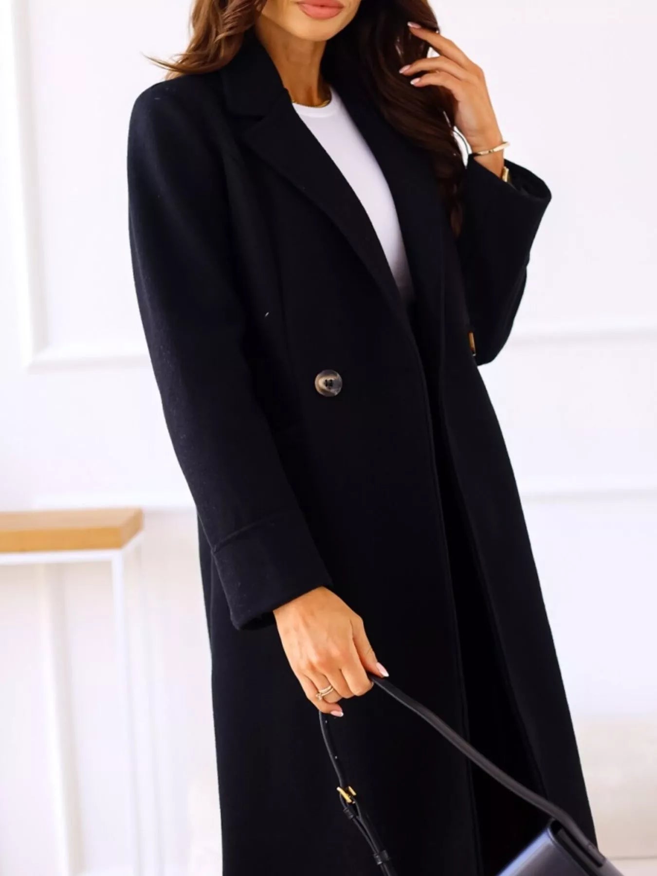 Lapel Collar Wool Blend Overcoat