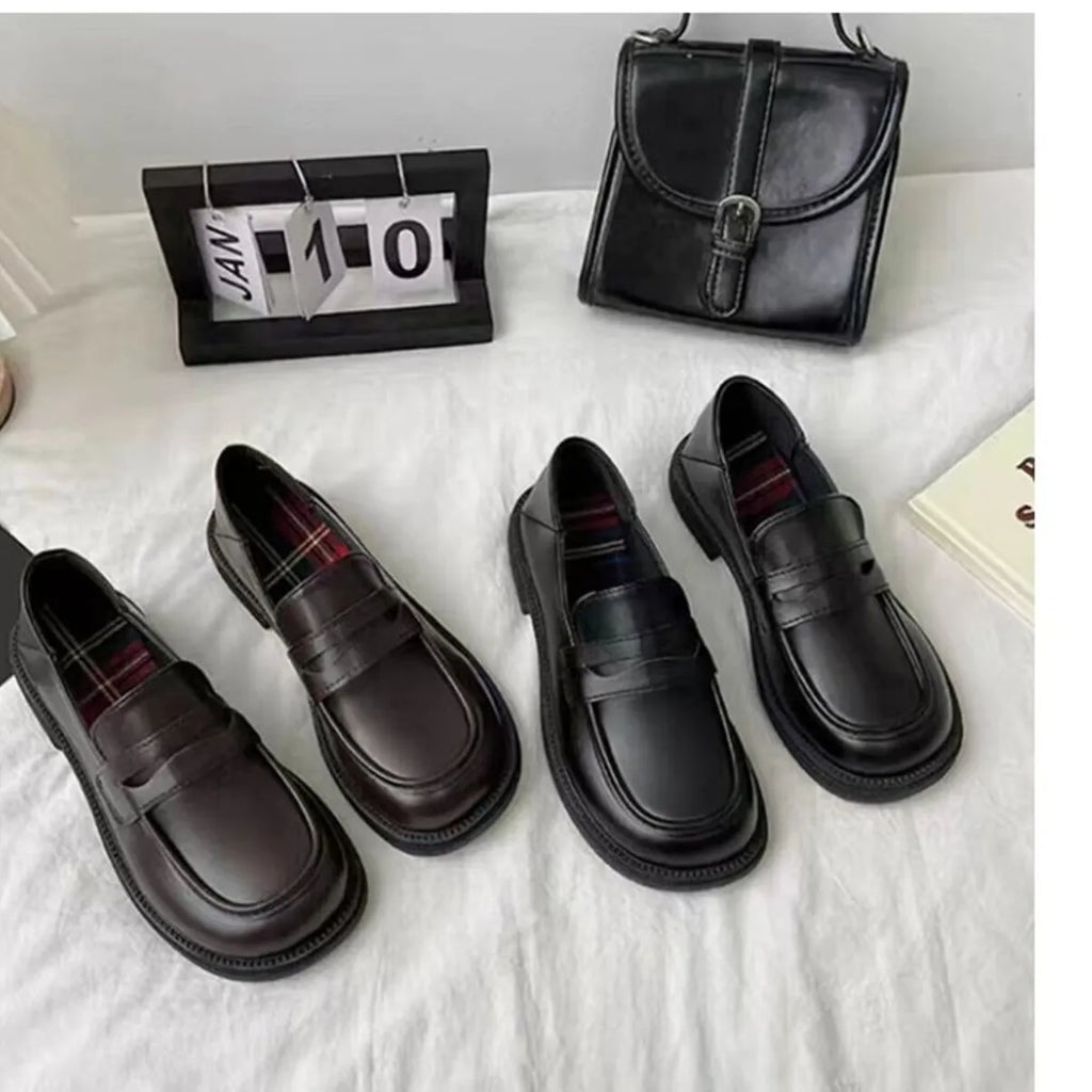 Round Toe Leather Loafers