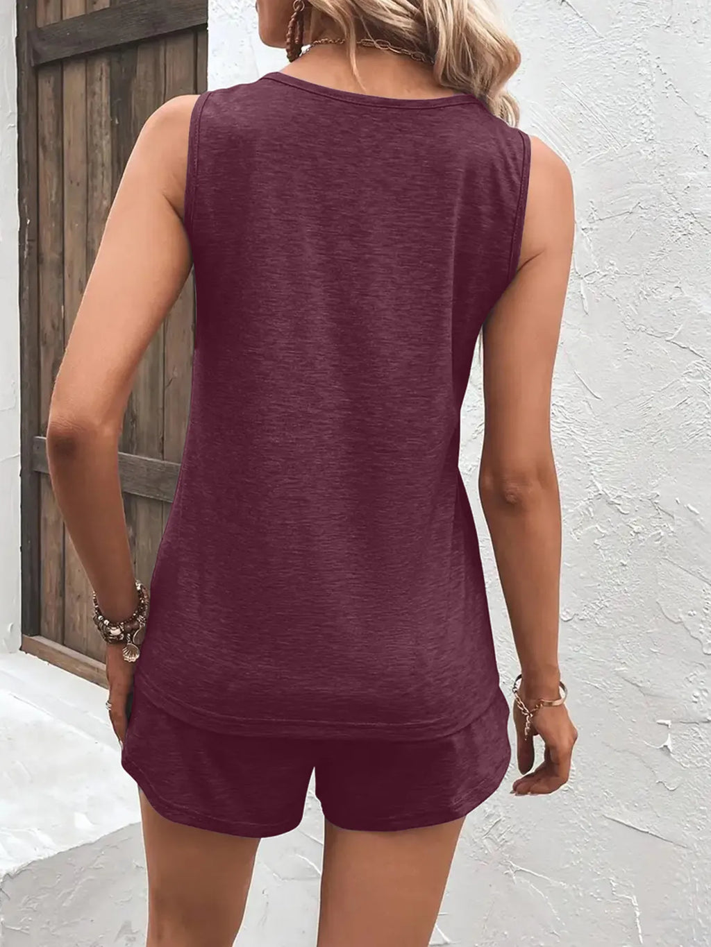 Casual Wide Strap Tank Top and Shorts Set