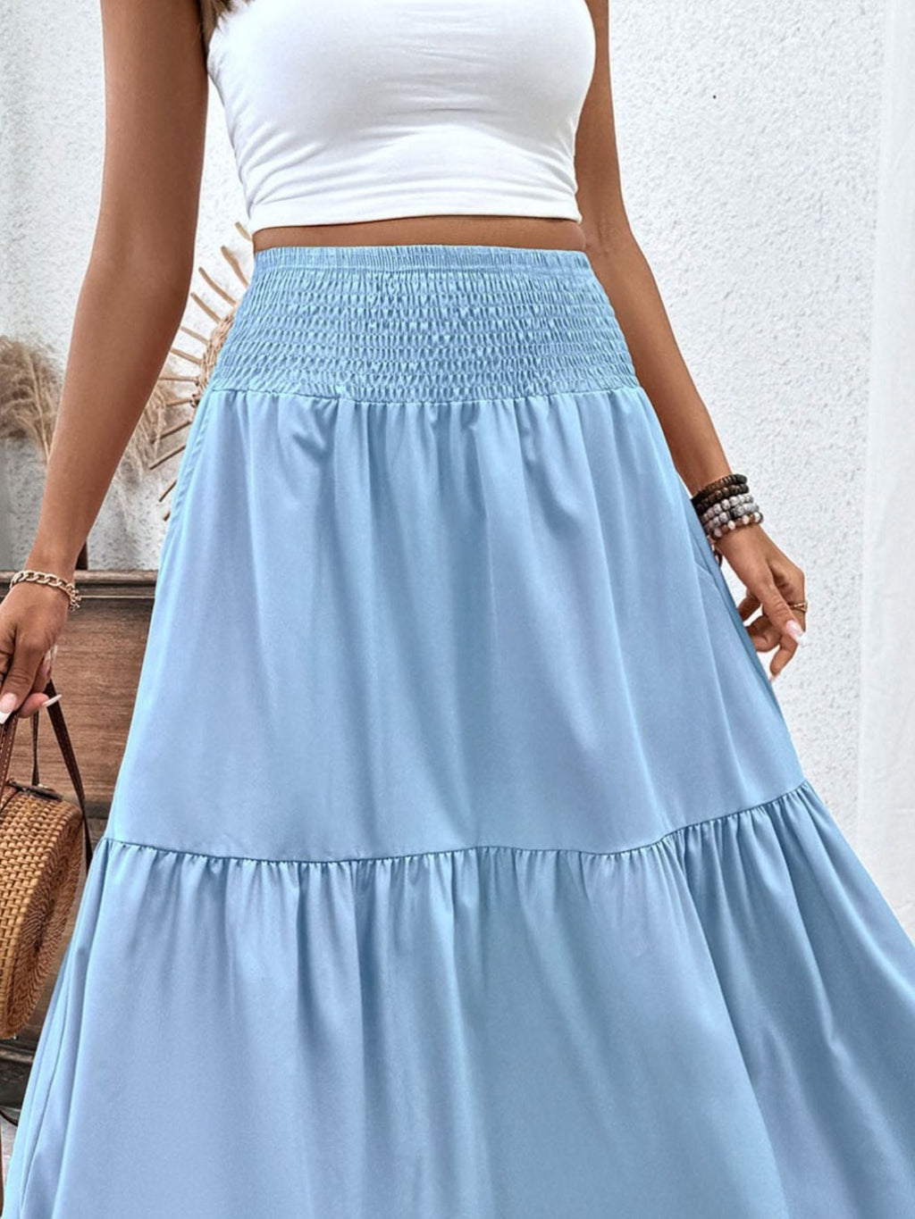 Smocked Waist Tiered Skirt