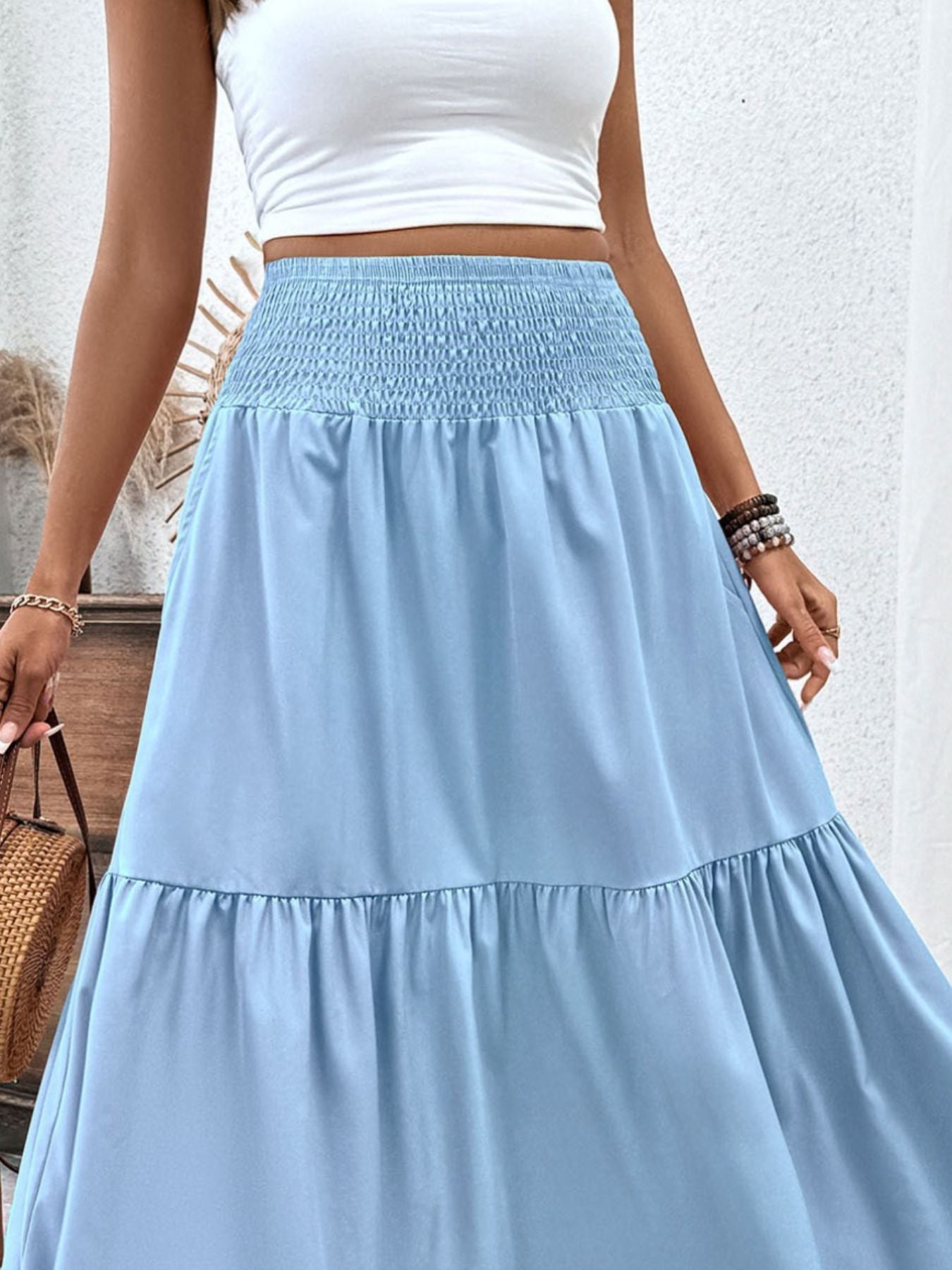 Smocked Waist Tiered Skirt