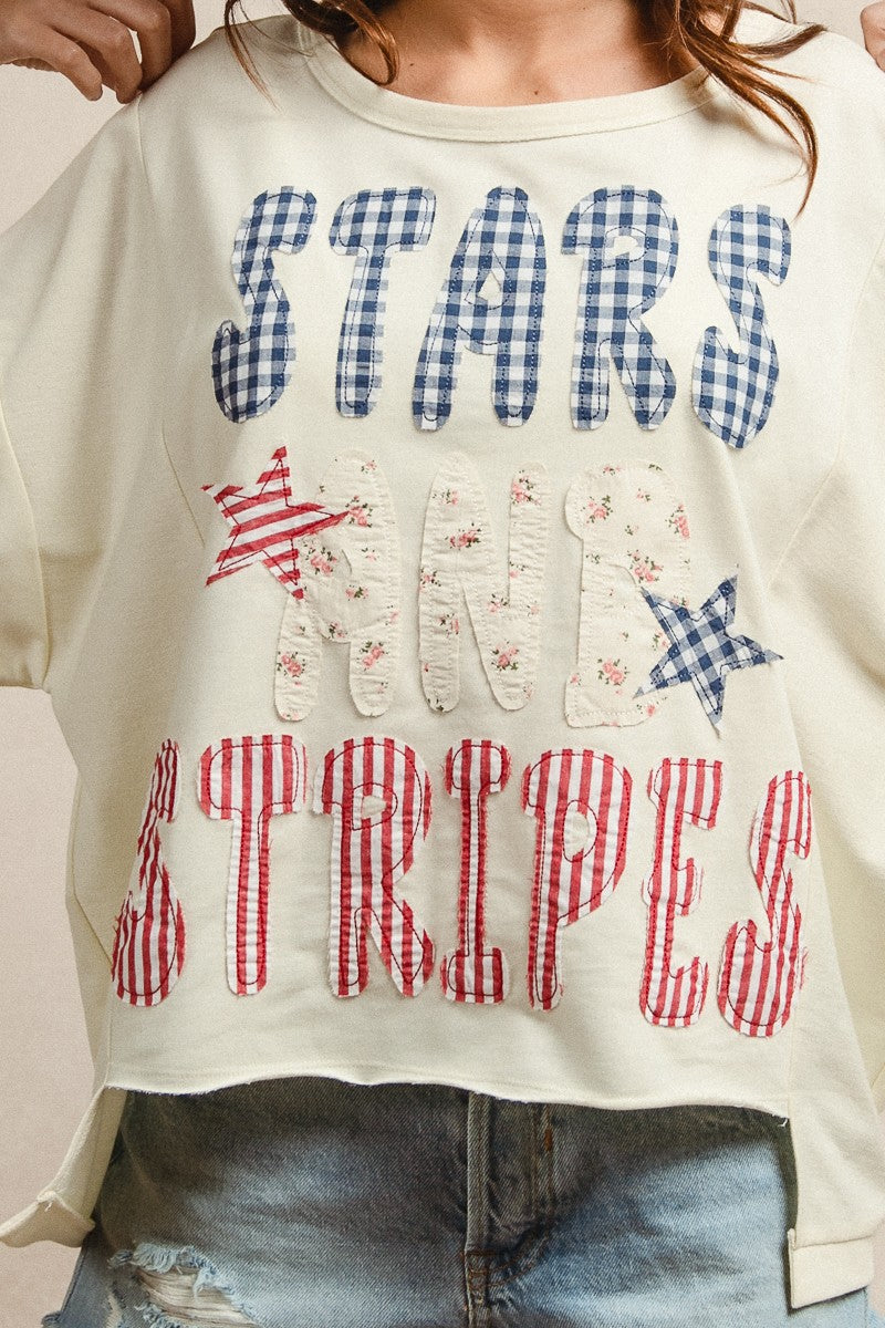 BiBi Mix And Match Stars And Stripes Patchwork Short Sleeve T-Shirt