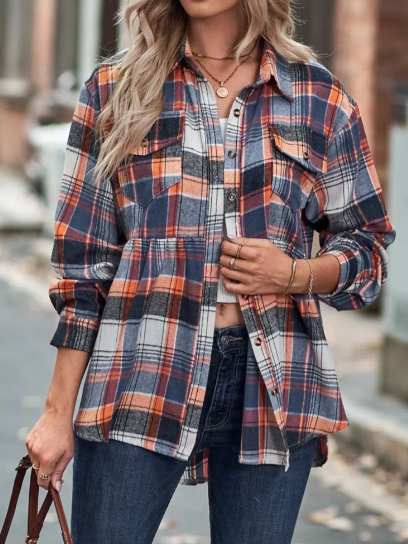 Plaid Button-Down Long Sleeve Shirt