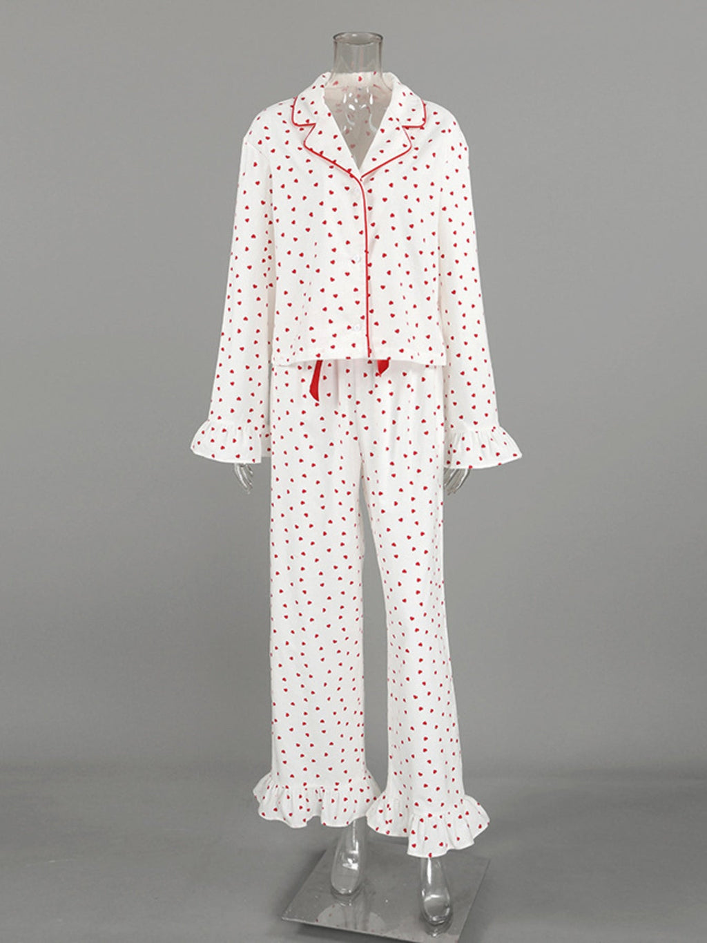 Heart Print Long Sleeve Top and Pants Lounge Set