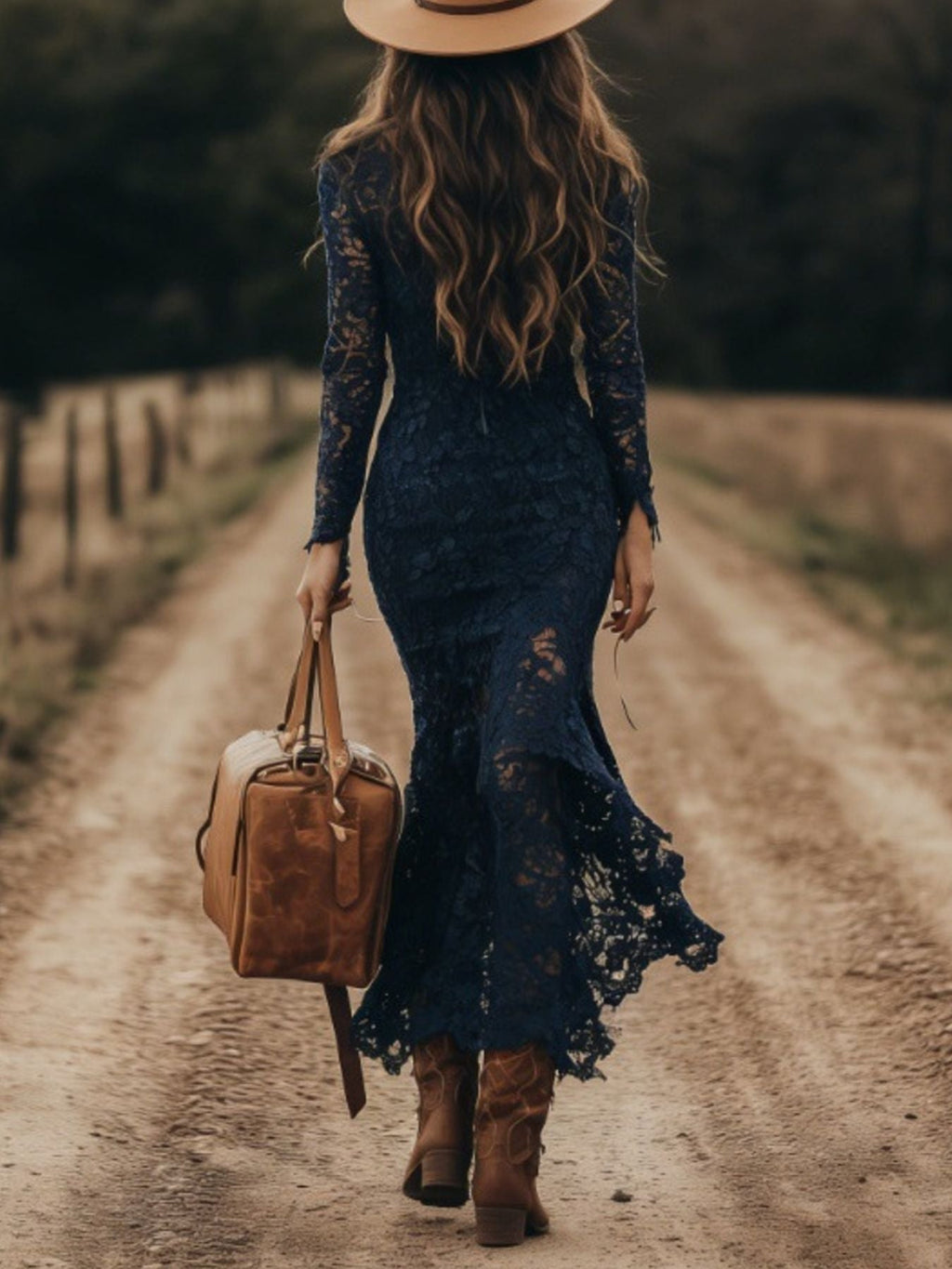 Full Size Lace Long Sleeve Midi Dress Plus Size