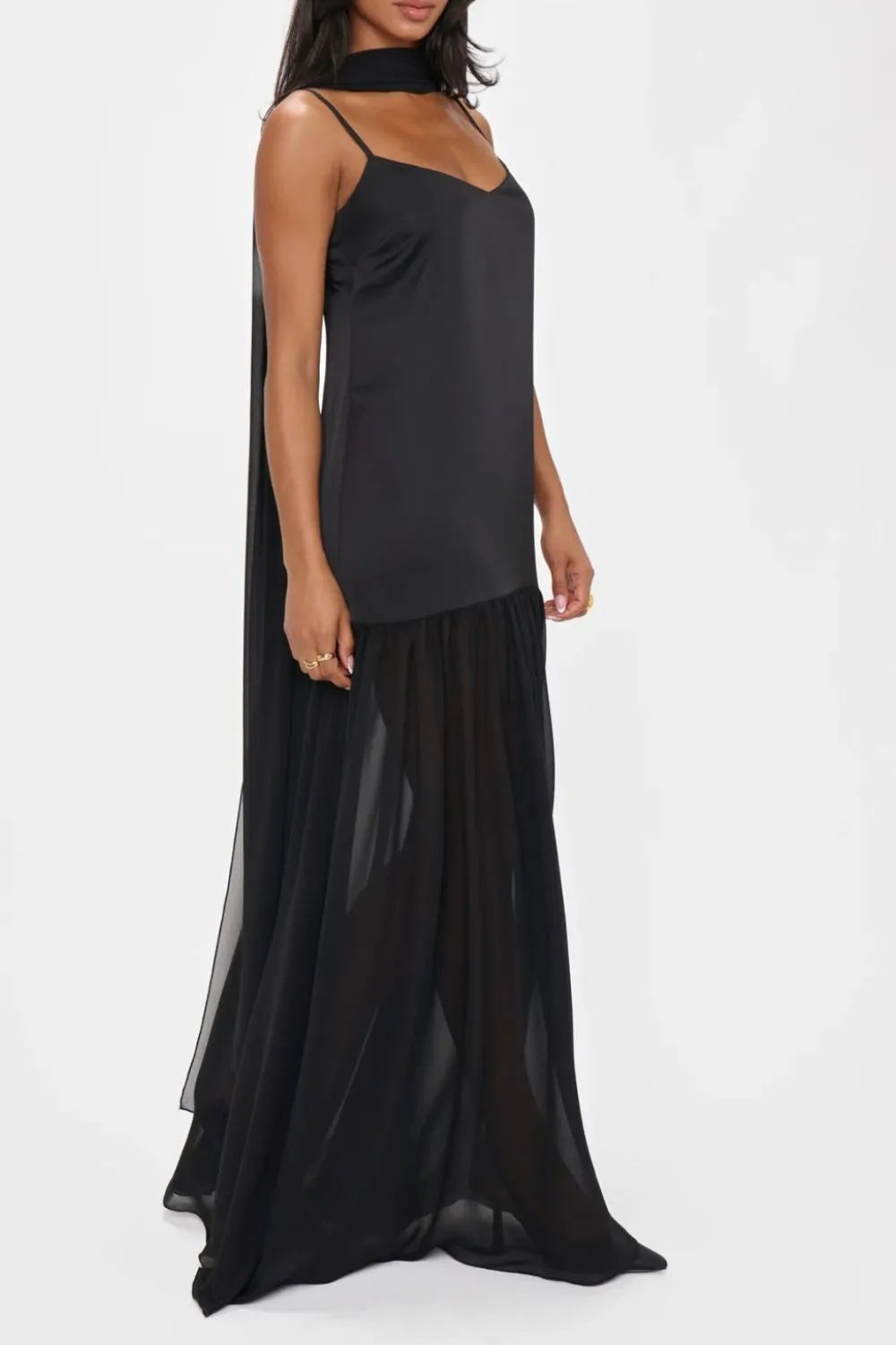 Adjustable Strap Maxi Cami Dress with Scarf
