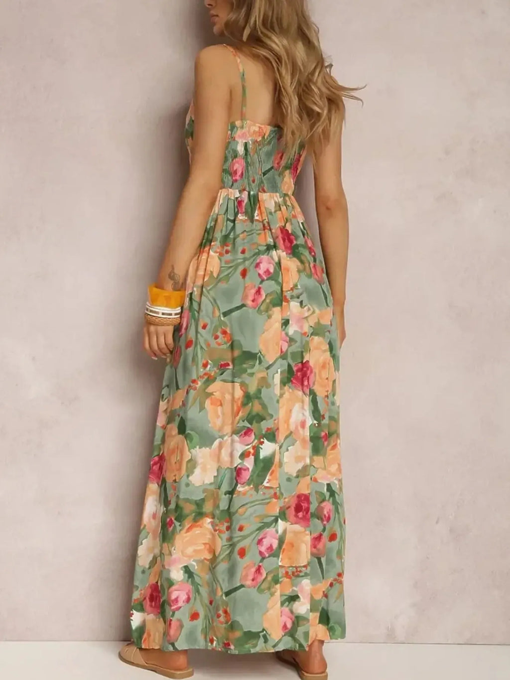 Floral Print Surplice Spaghetti Strap Maxi Dress