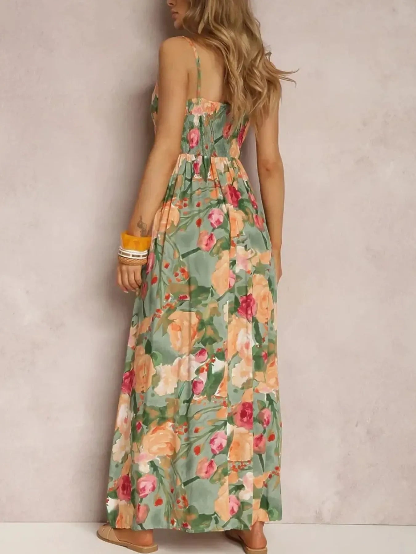Floral Print Surplice Spaghetti Strap Maxi Dress