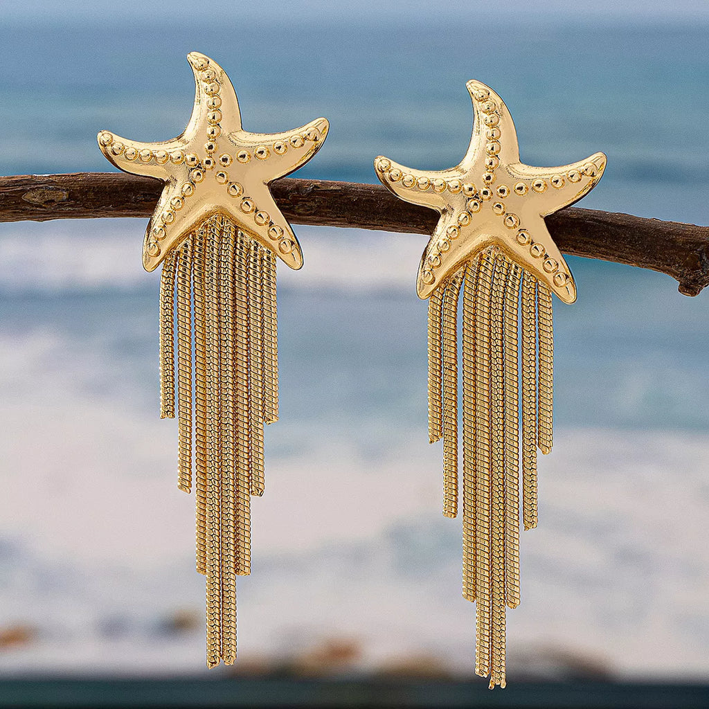 18K Gold-Plated Starfish Fringe Drop Earrings