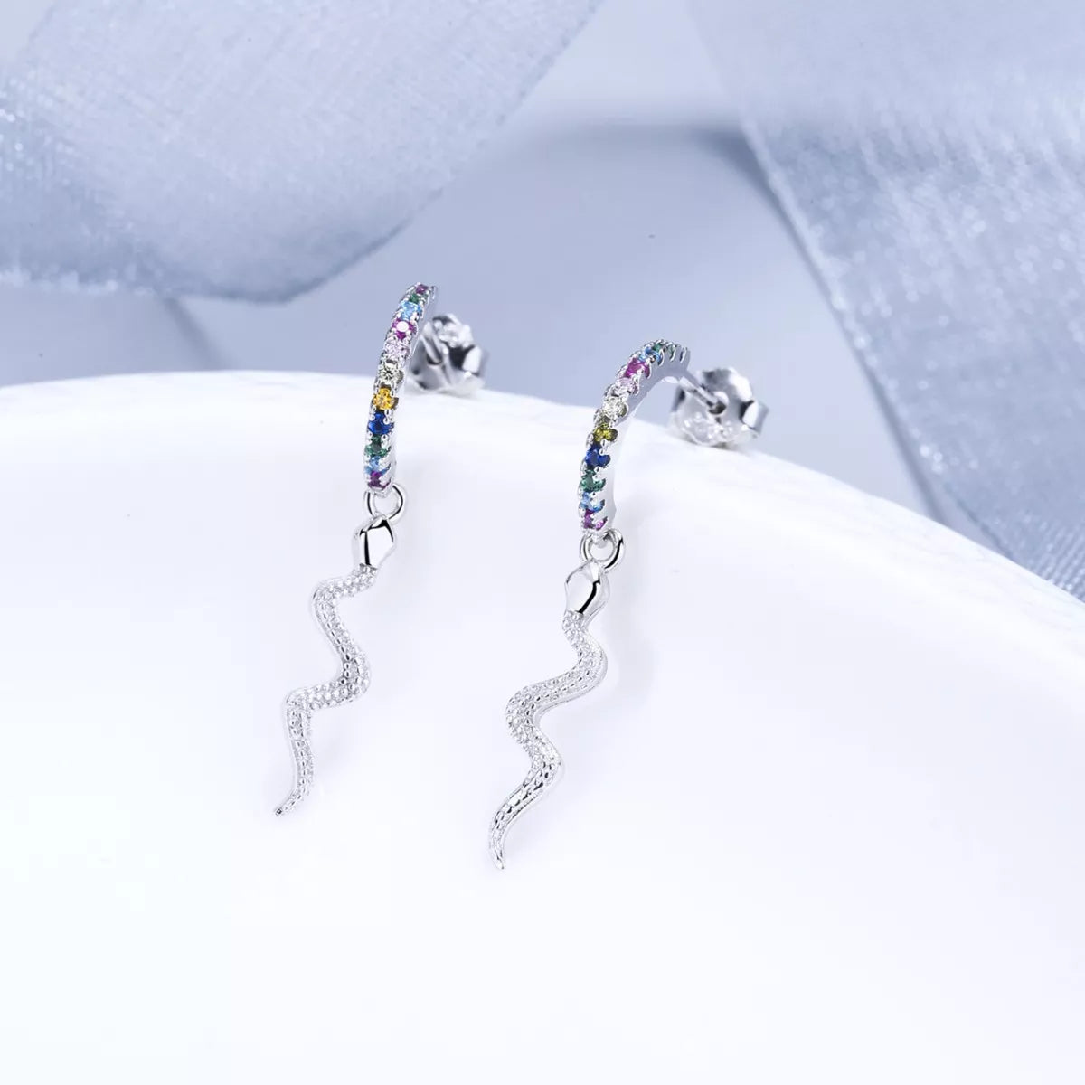 925 Sterling Silver Rainbow Zircon Geometric Earrings