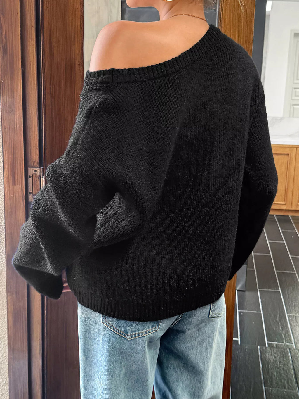 One Shoulder Ribbed Knit Sweater