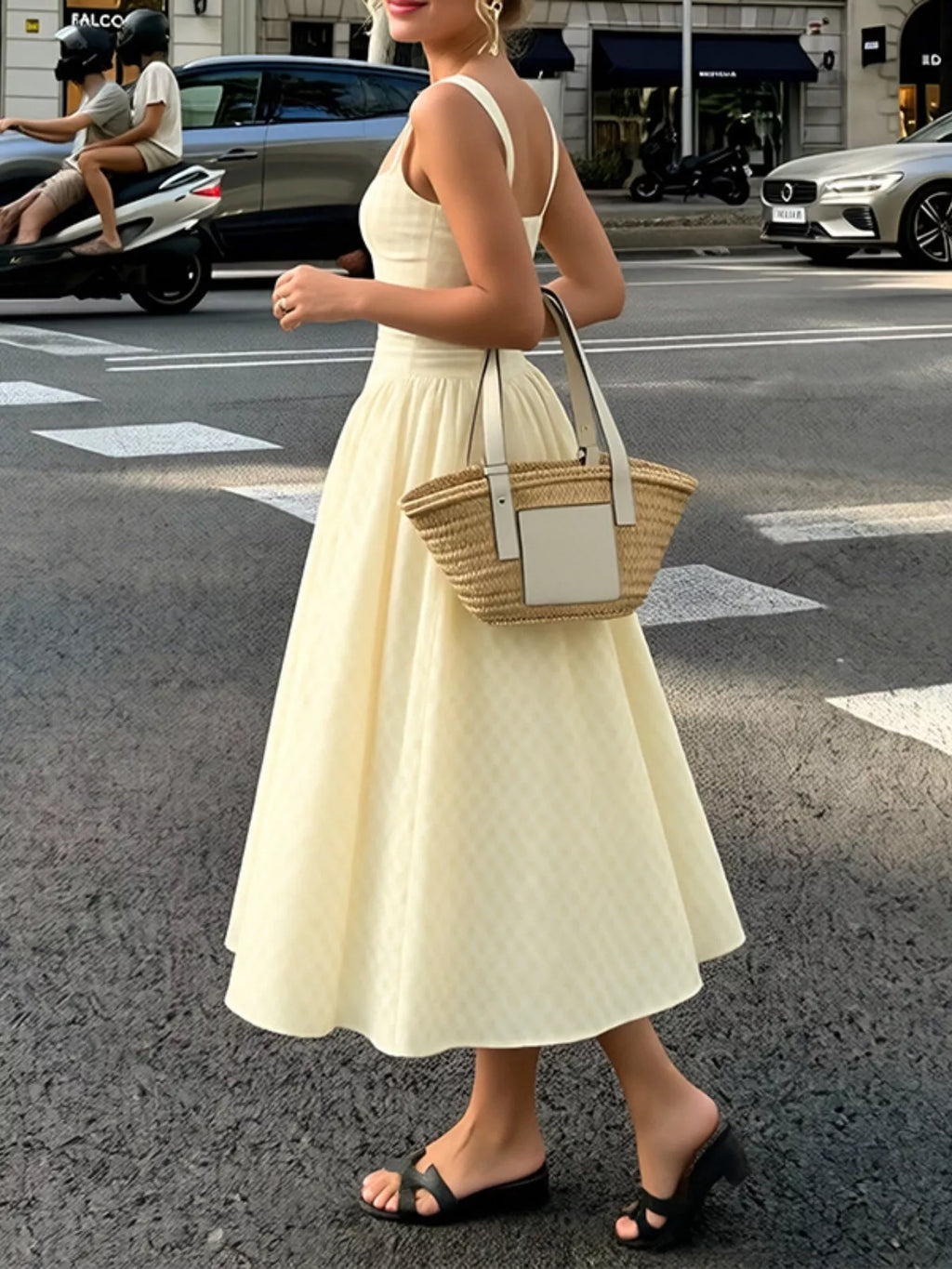 Full Size Plaid Square Neckline Midi Dress Plus Size