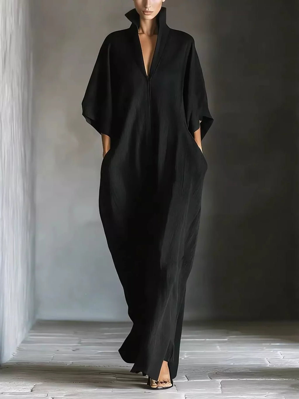3/4 Sleeve Maxi Dress with Pockets