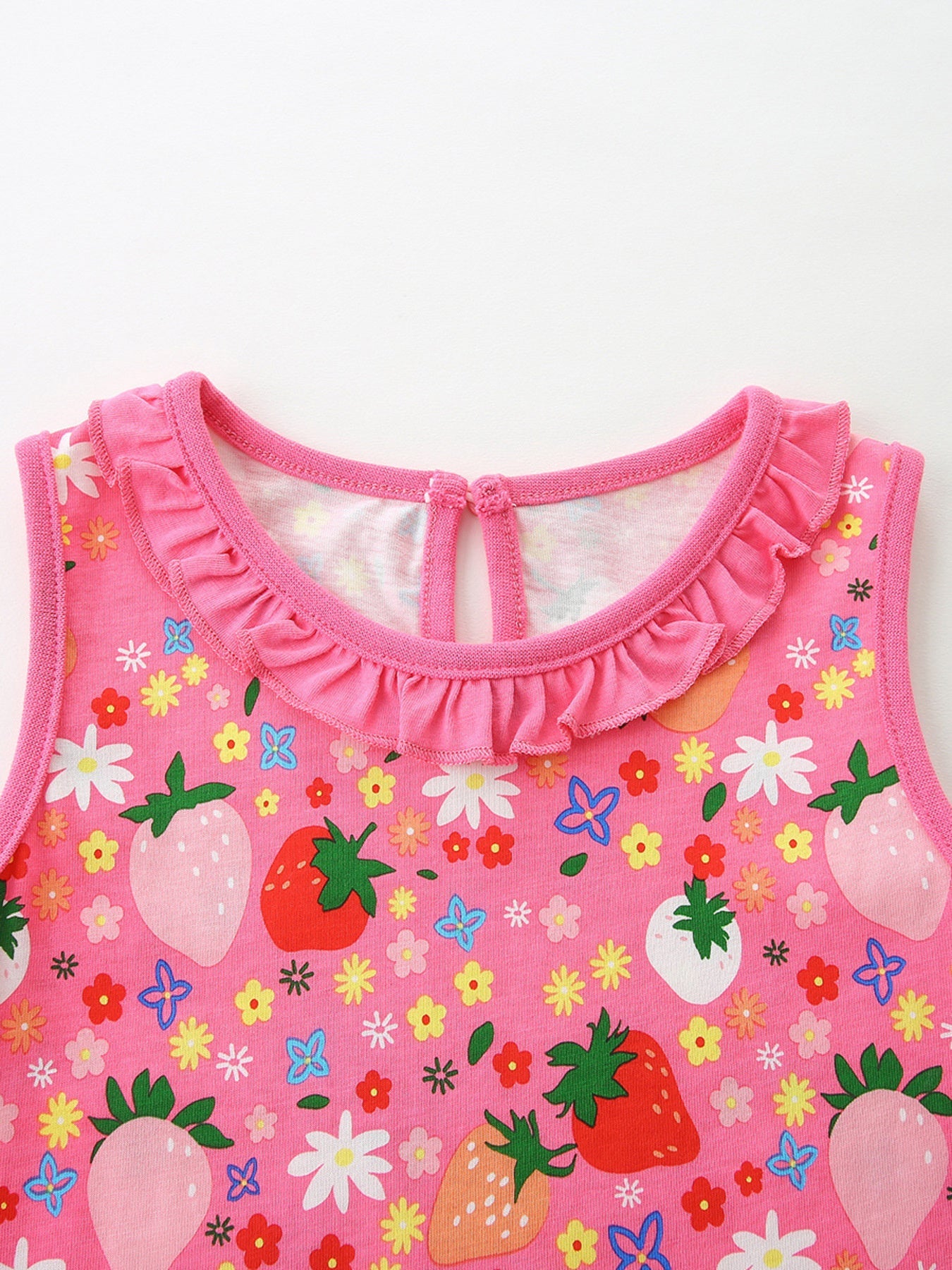 Children's Embroidered Strawberry Print Sleeveless Dress