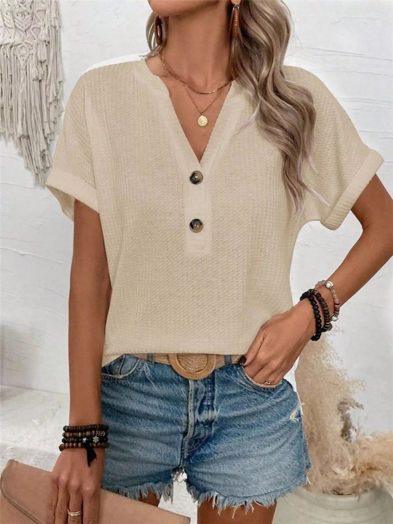 Short Sleeve Waffle Knit T-Shirt
