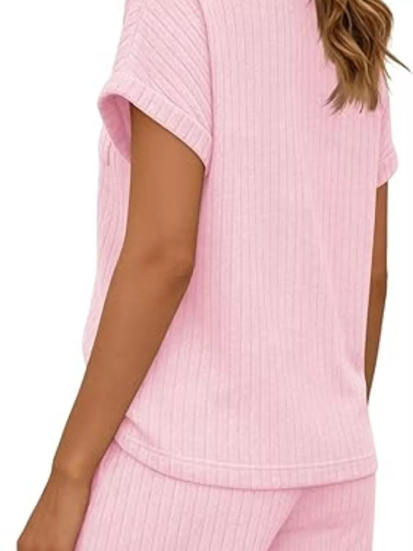 Casual Ribbed Knit Tee and Shorts Set