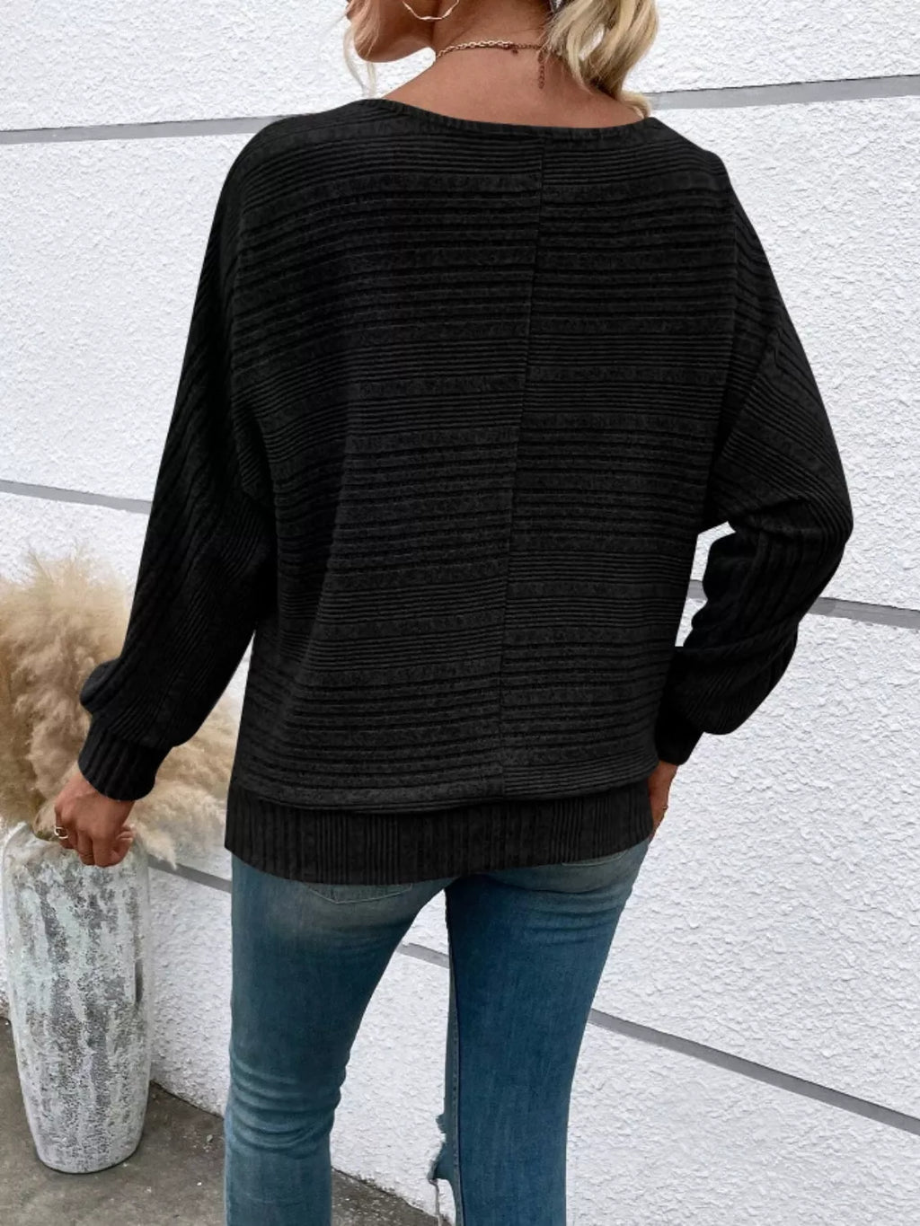 Relaxed Fit Ribbed Knit T-Shirt
