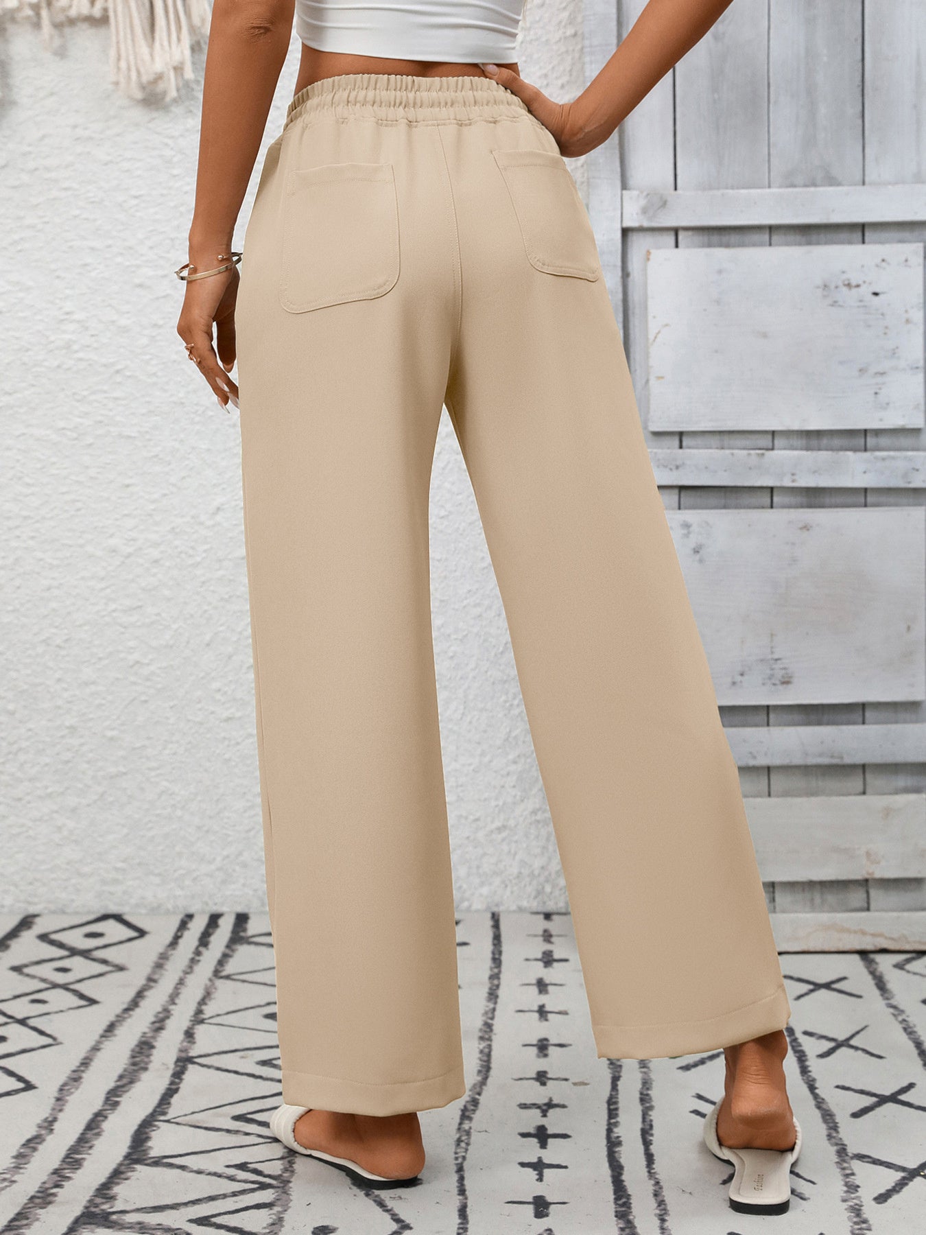 Casual Drawstring Wide Leg Pants