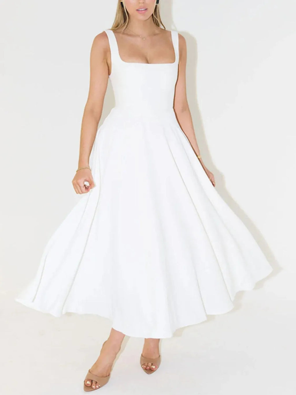 Square Neck Sleeveless Midi Dress