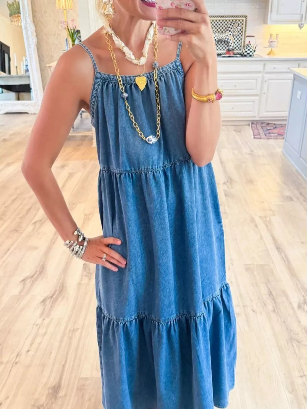 Full Size Tiered Ruffle Hem Denim Dress Plus Size