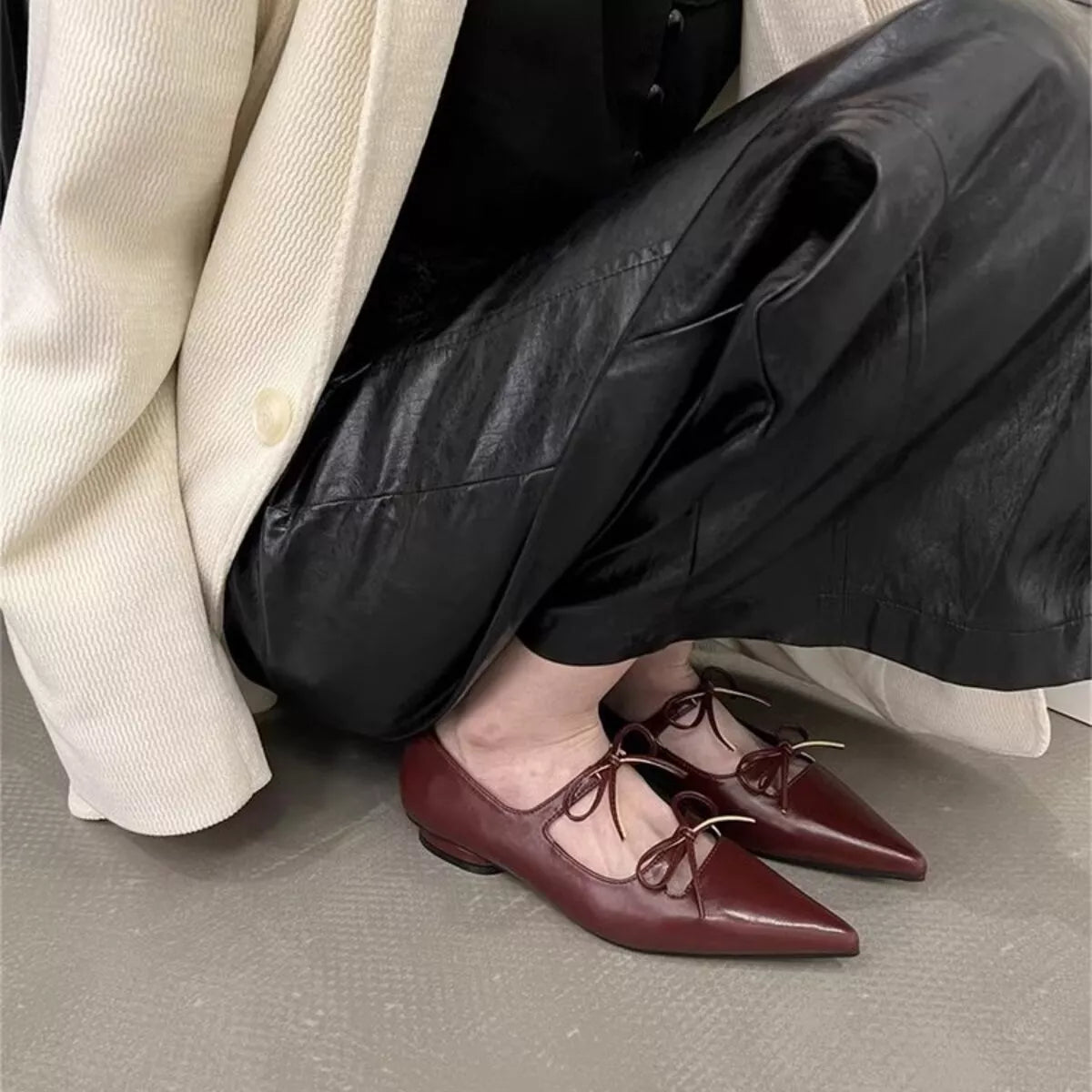 Bow Point Toe Block Heels Pumps