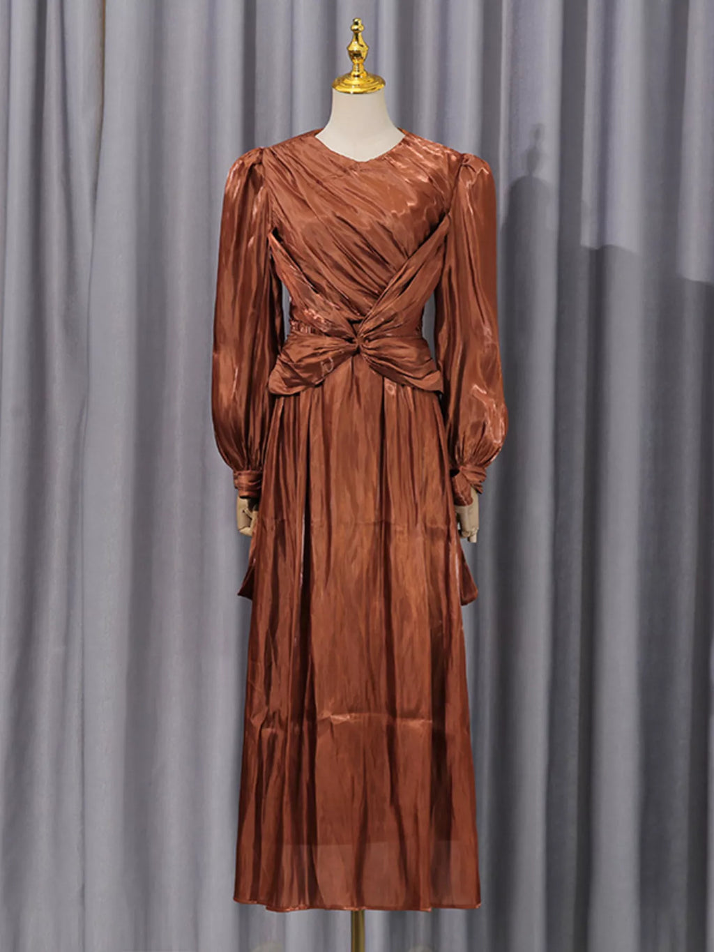 Front Twisted Draped Long Sleeve Maxi Dress