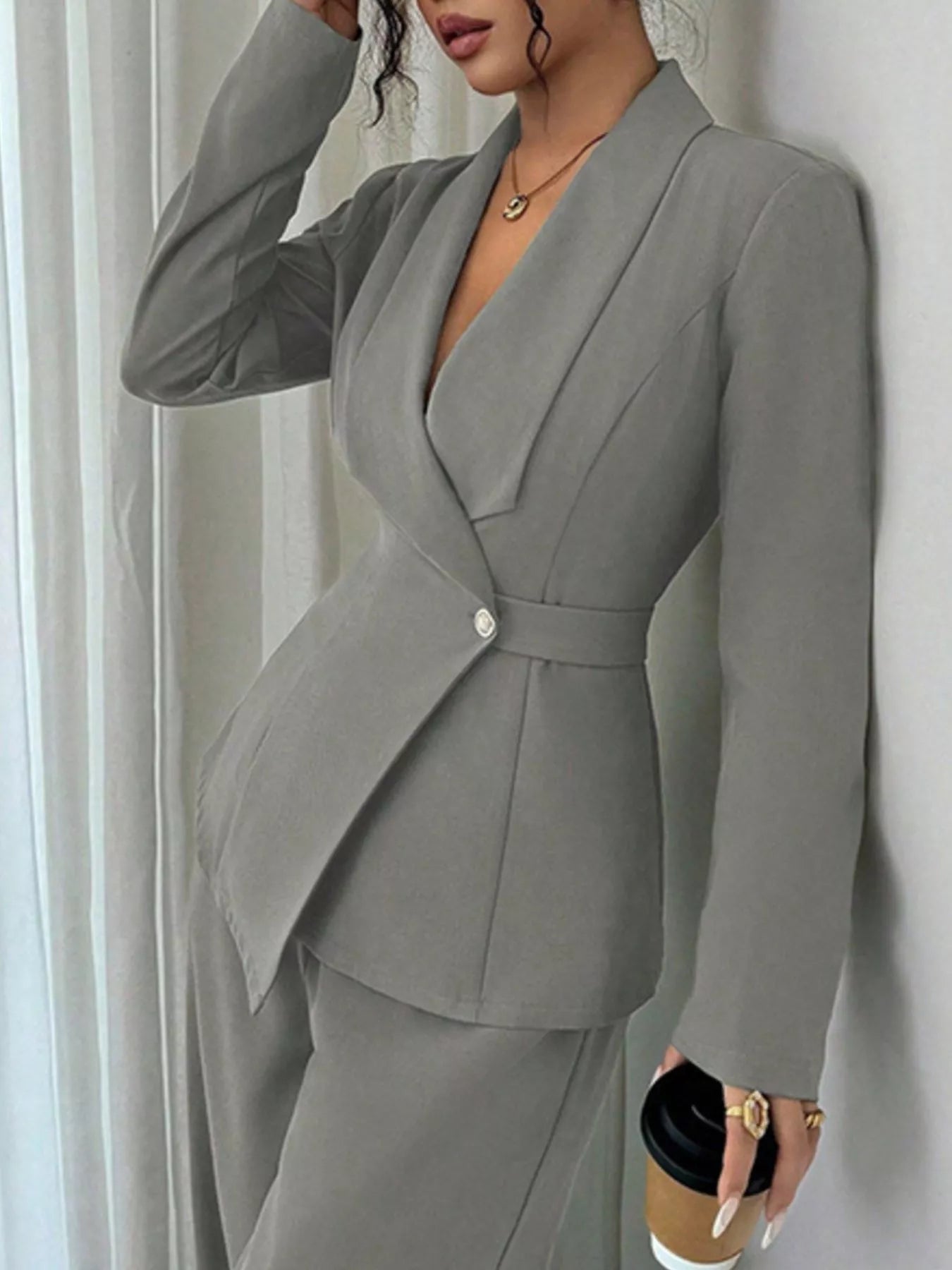One Button Blazer and Pants Set